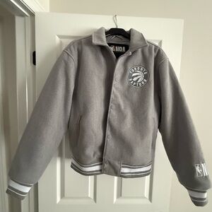 Women’s NBA Toronto Raptors Gray Snap-Up Varsity Jacket- Size Large
